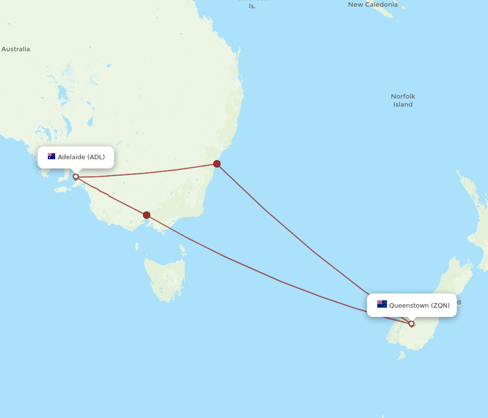 ZQN to ADL flights and routes map
