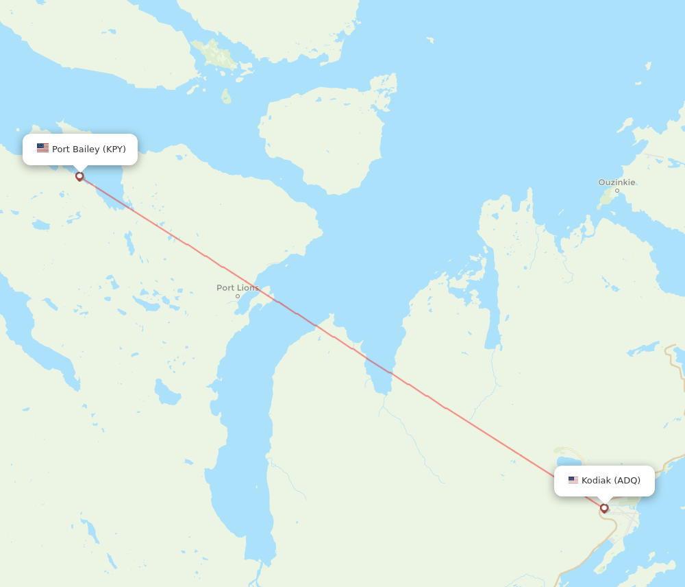 Kodiak - Port Bailey route map and flight paths
