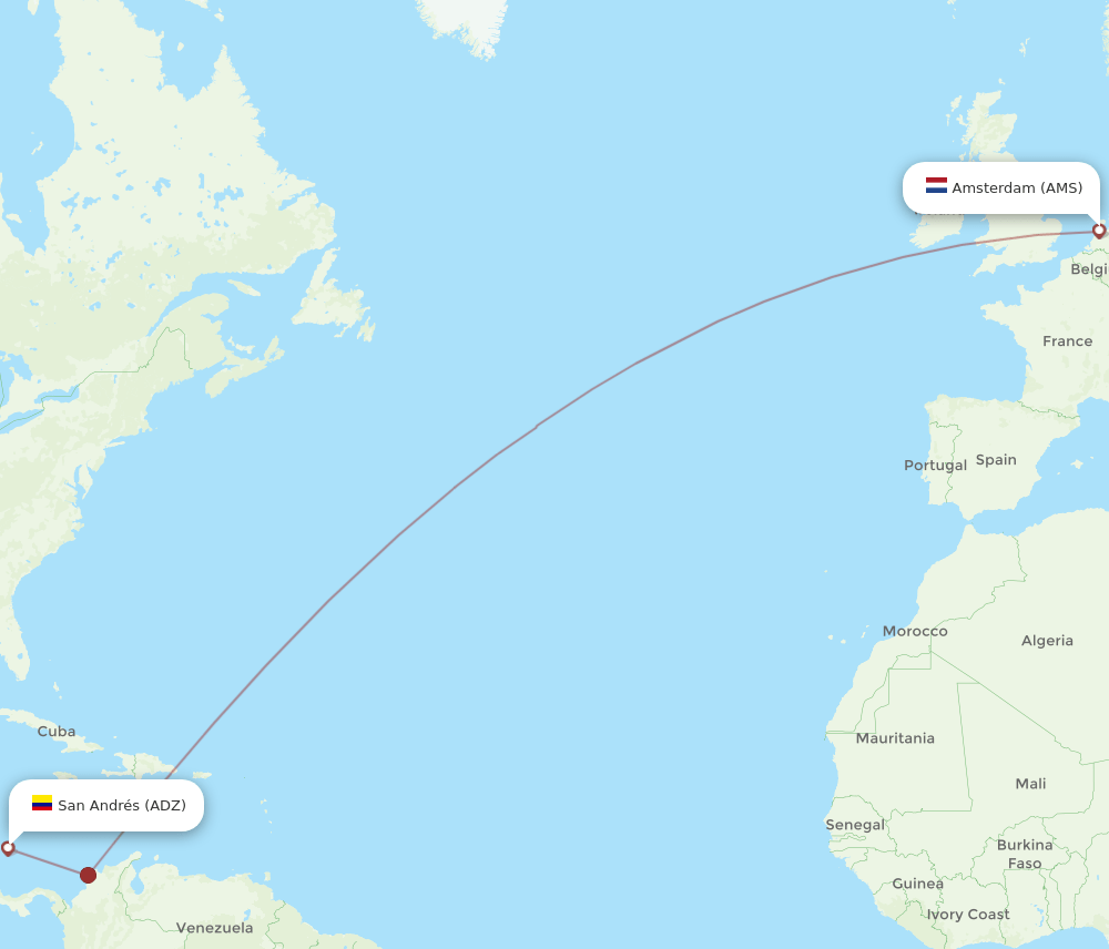 ADZ-AMS flight routes