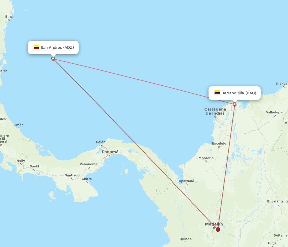 ADZ to BAQ flights and routes map