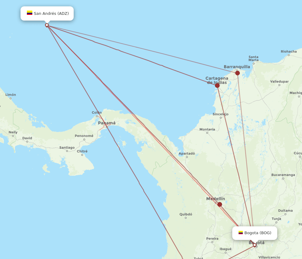 ADZ to BOG flights and routes map