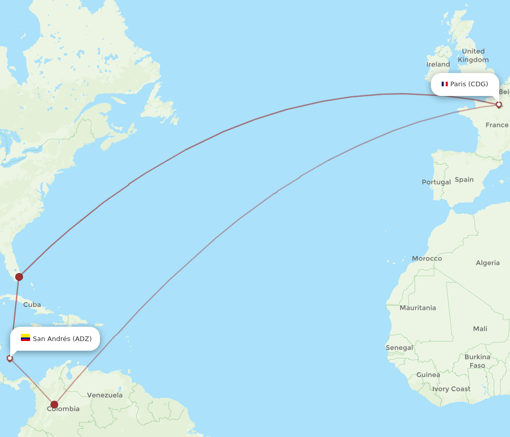 ADZ-CDG flight routes