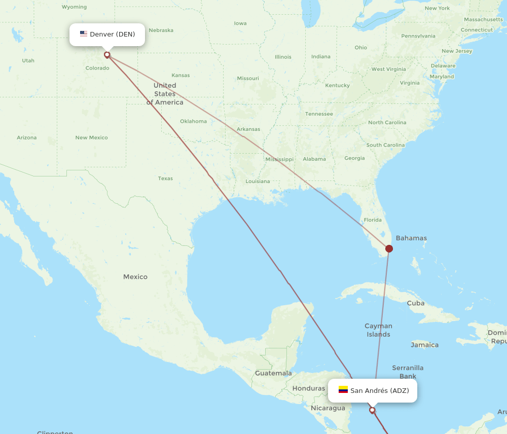 ADZ to DEN flights and routes map