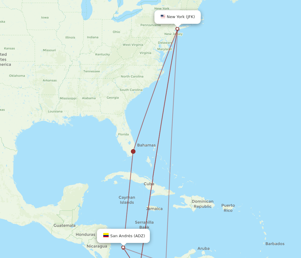 ADZ-JFK flight routes