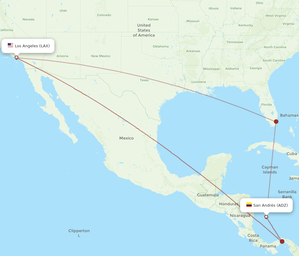 ADZ-LAX flight routes