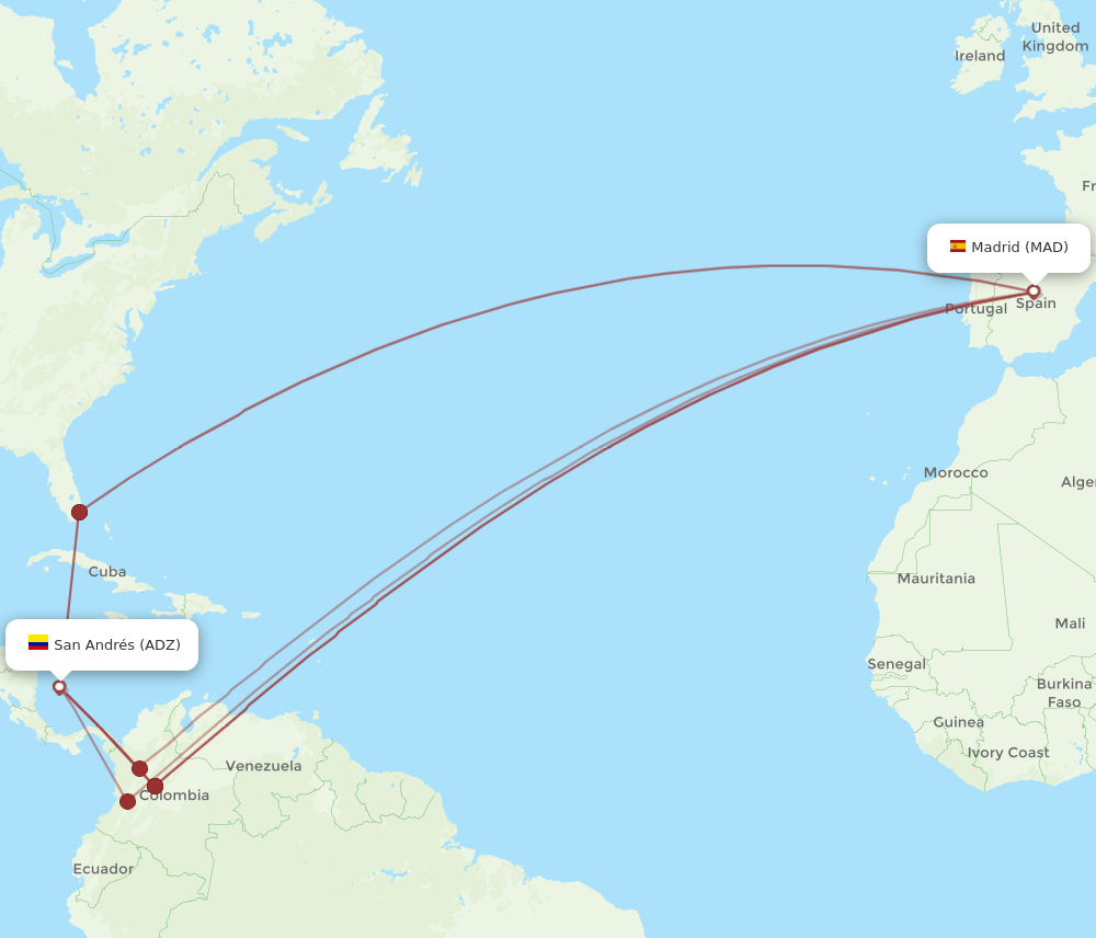 ADZ to MAD flights and routes map