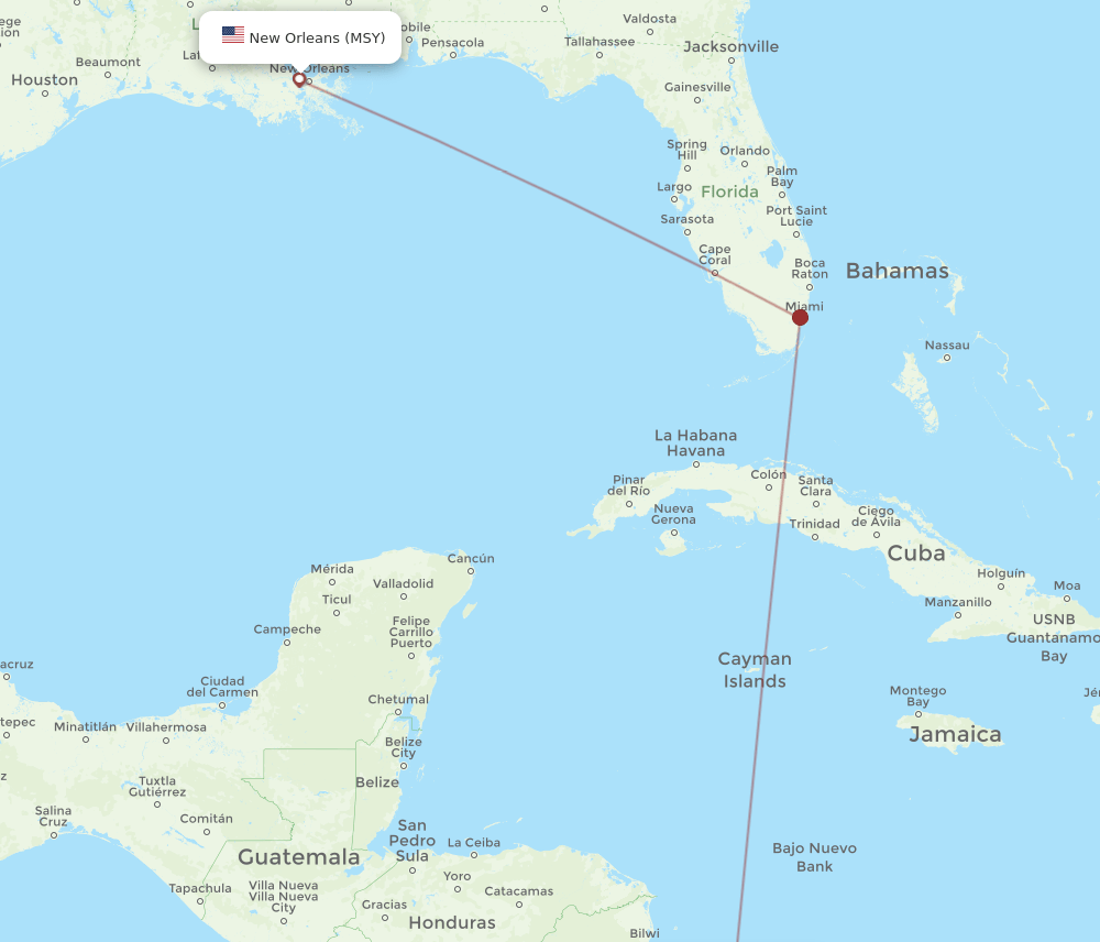 San Andres Island - New Orleans route map and flight paths