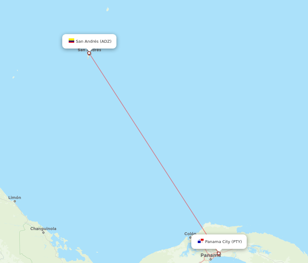San Andres Island - Panama City route map and flight paths