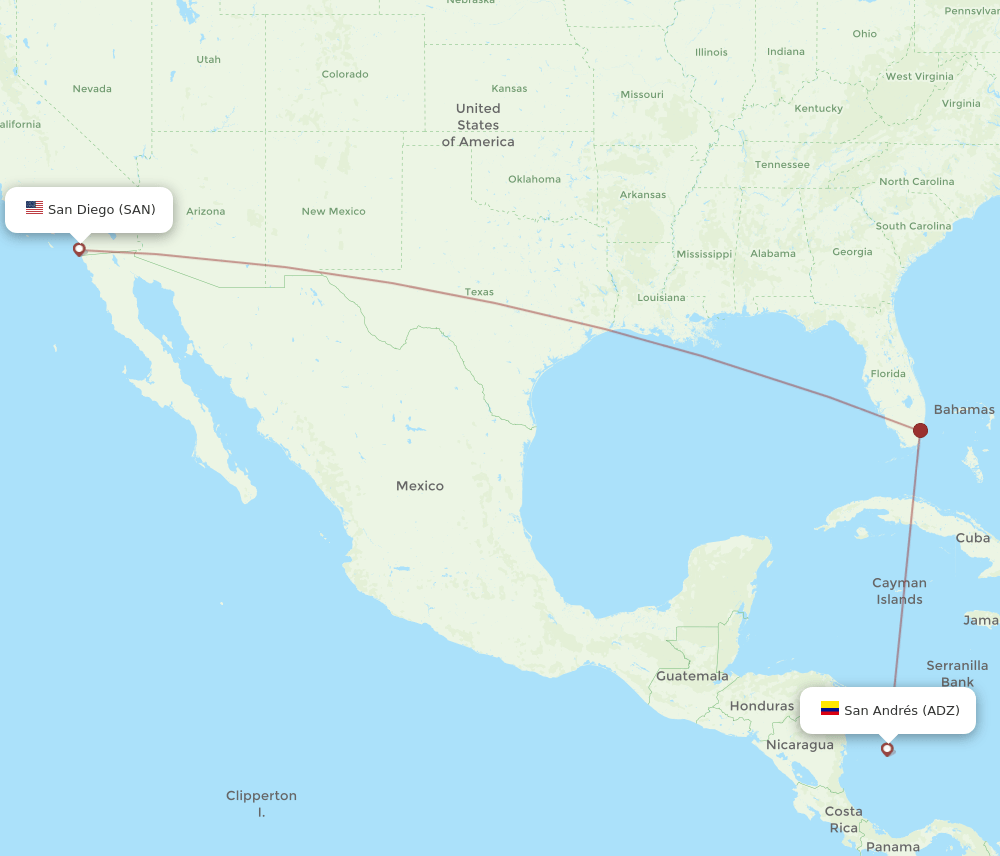 ADZ to SAN flights and routes map