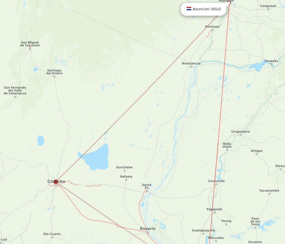 Buenos Aires - Asuncion route map and flight paths