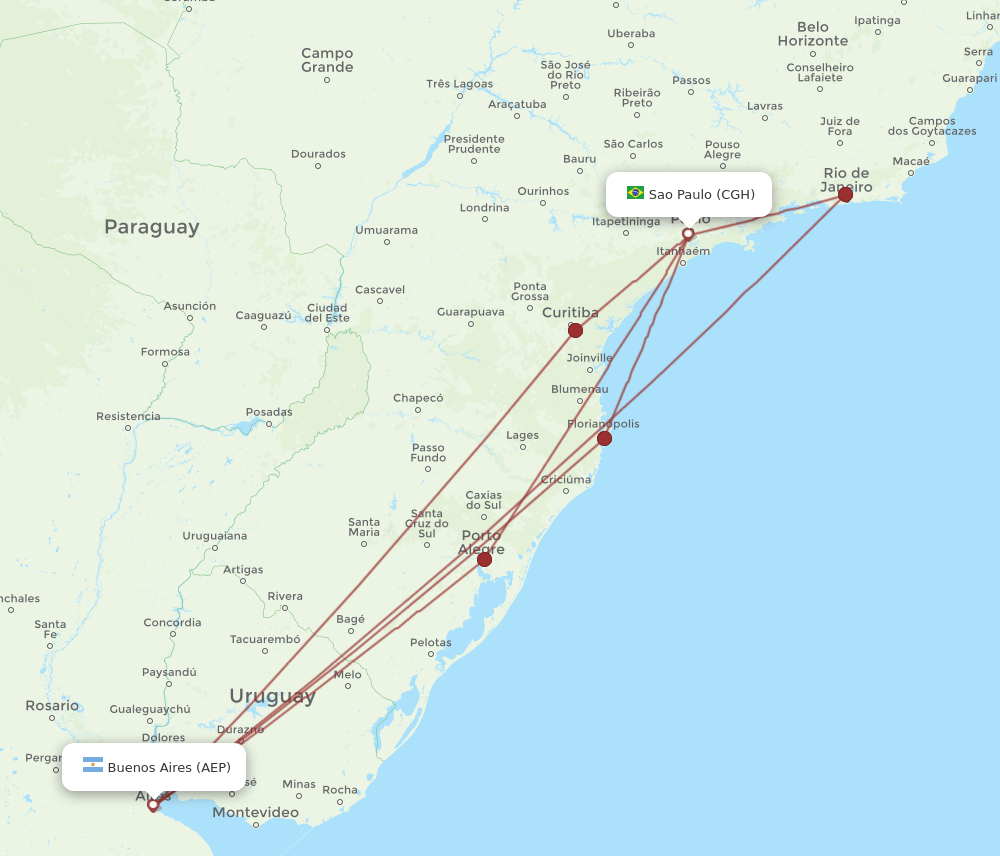 AEP to CGH flights and routes map