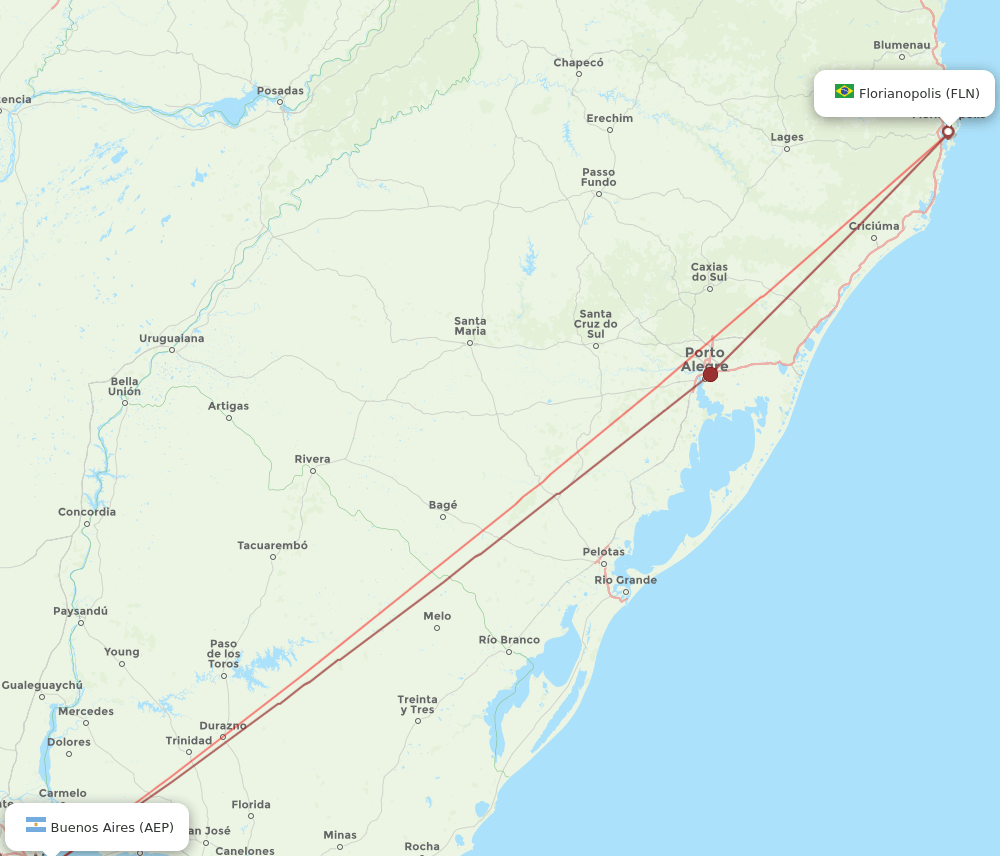 Buenos Aires - Florianopolis route map and flight paths