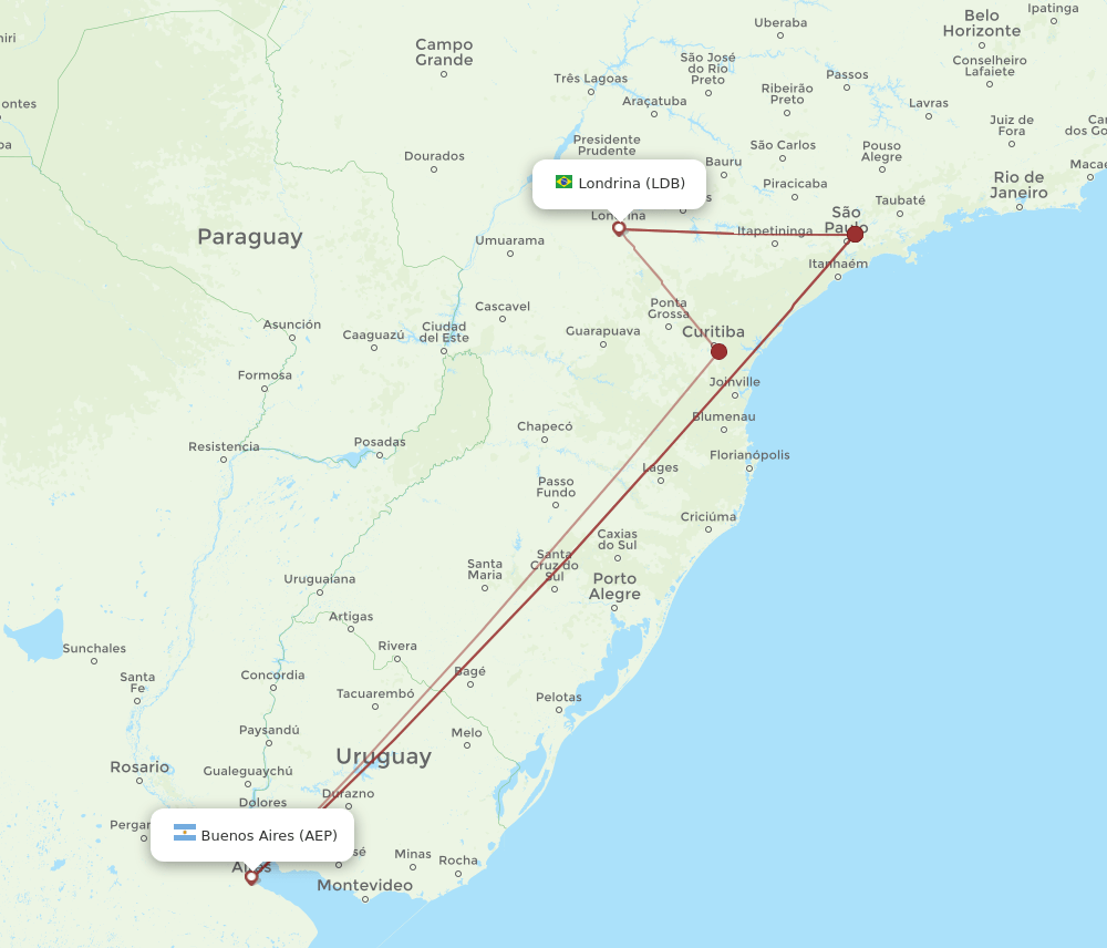 AEP to LDB flights and routes map