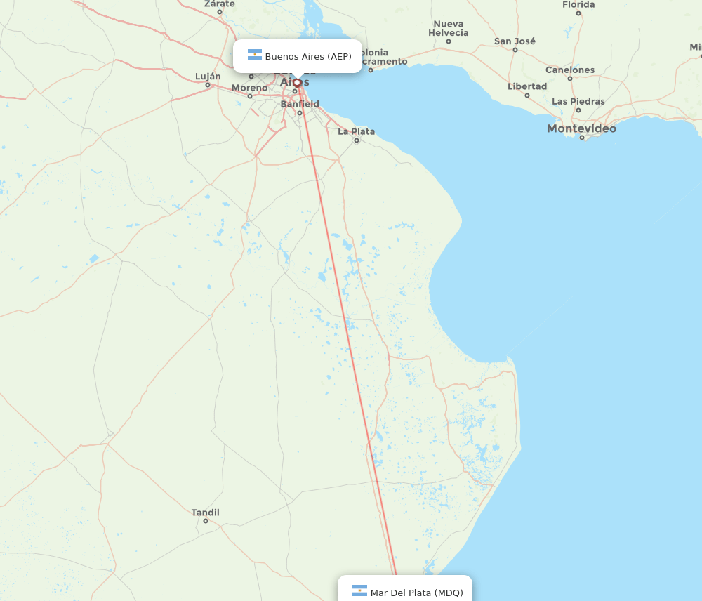 Buenos Aires - Mar Del Plata route map and flight paths