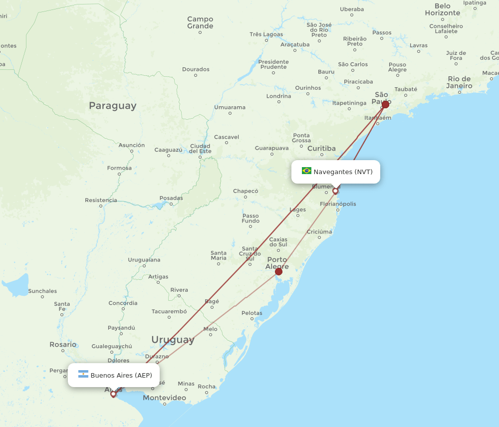 AEP to NVT flights and routes map