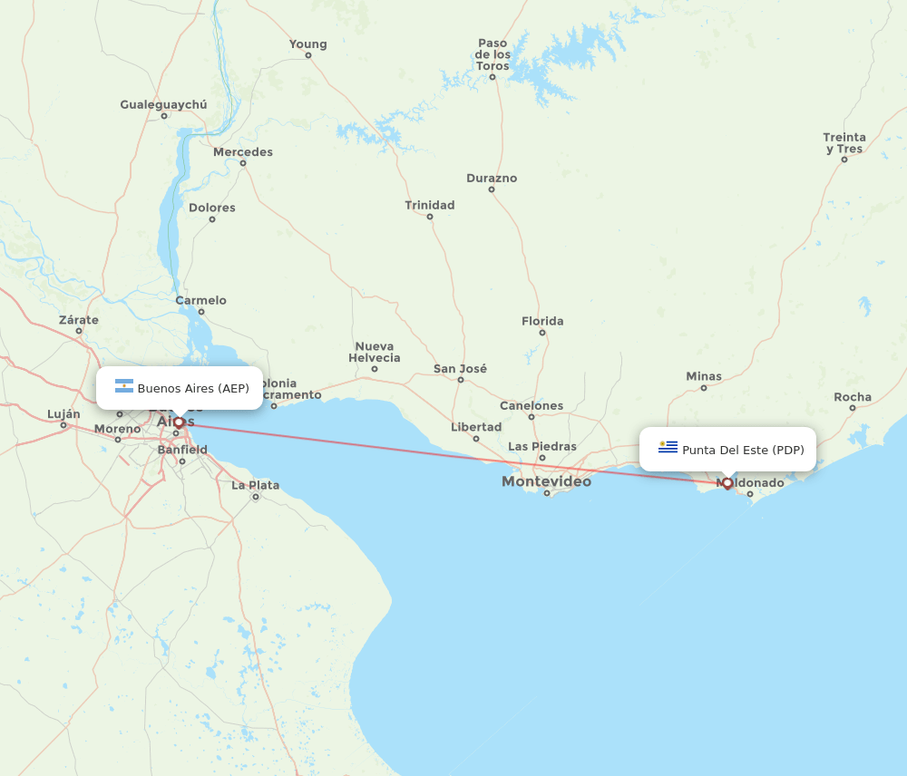 Buenos Aires - Punta Del Este route map and flight paths