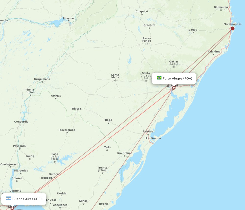 Buenos Aires - Porto Alegre route map and flight paths