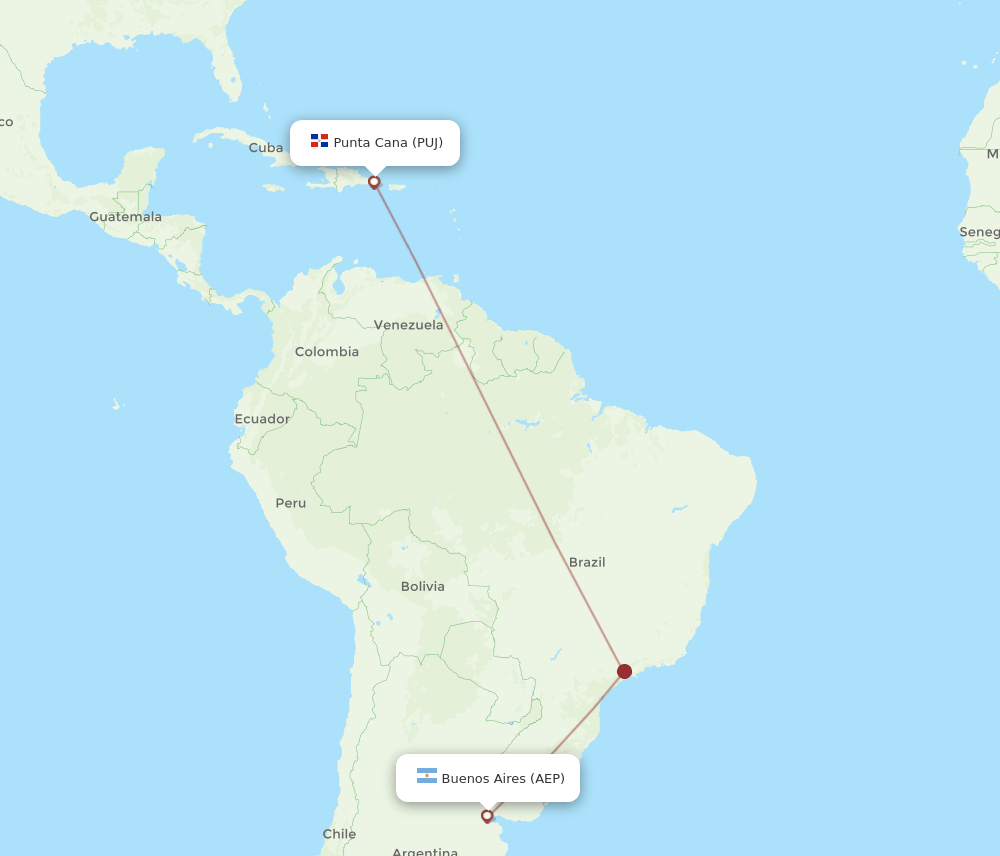 AEP to PUJ flights and routes map