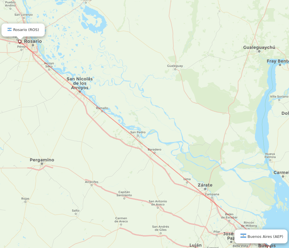 Buenos Aires - Rosario route map and flight paths