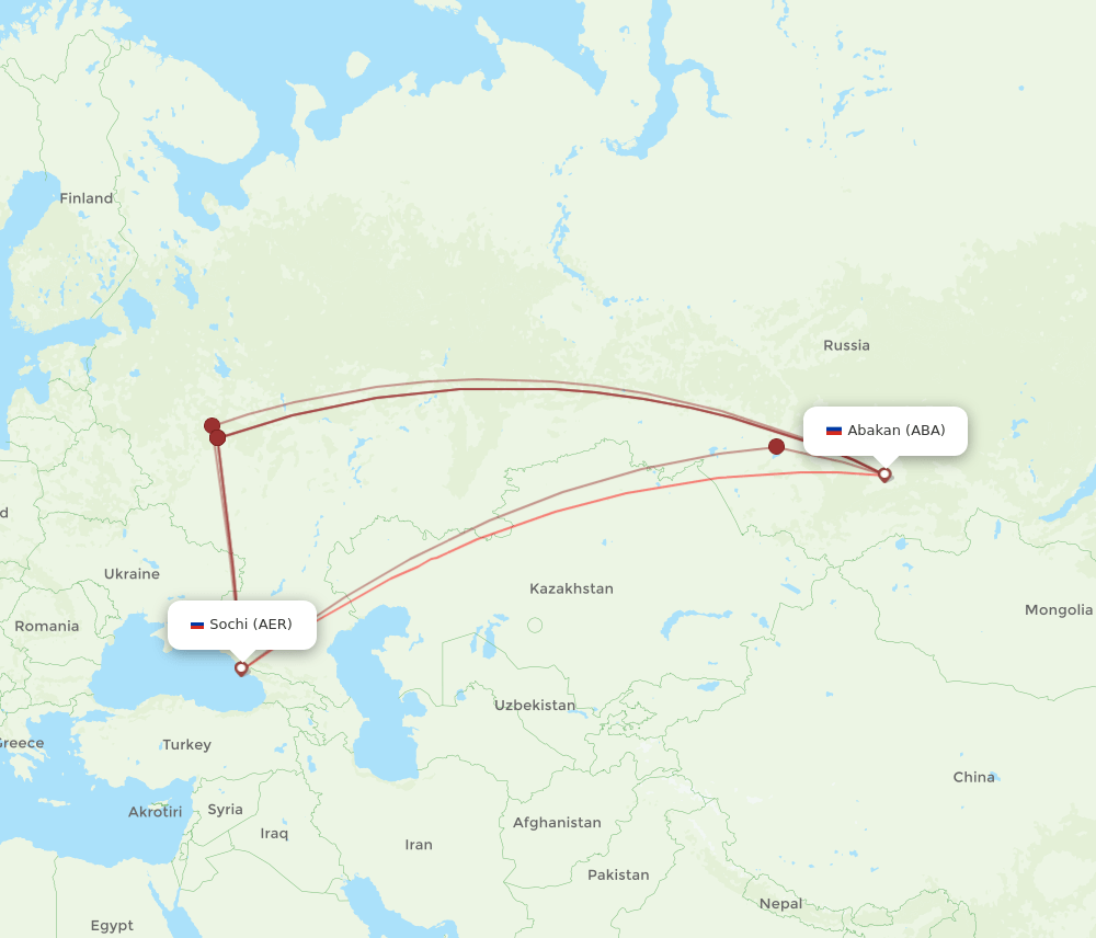 AER to ABA flights and routes map