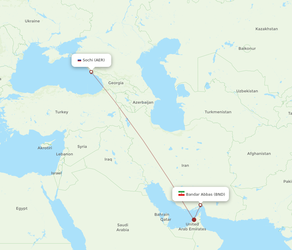 Bandar Abbas - Adler/Sochi route map and flight paths