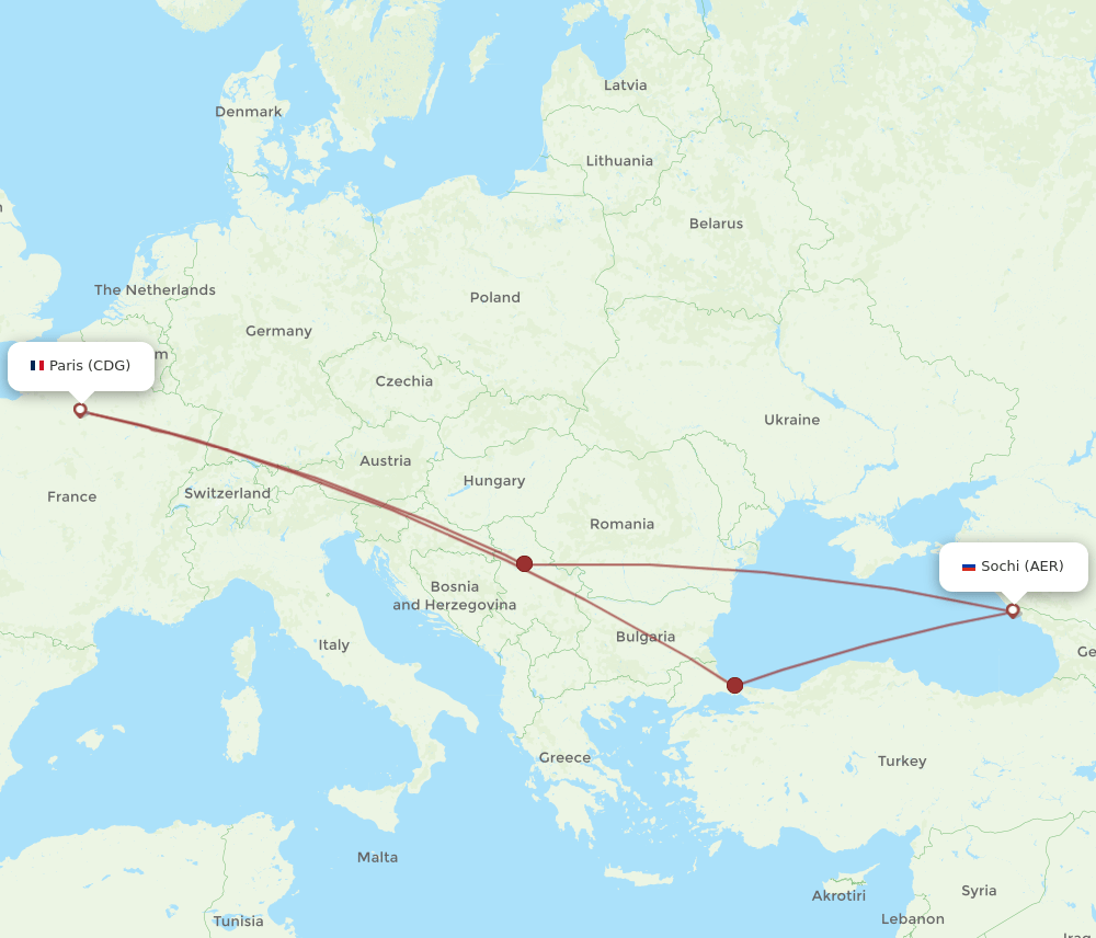 AER-CDG flight routes