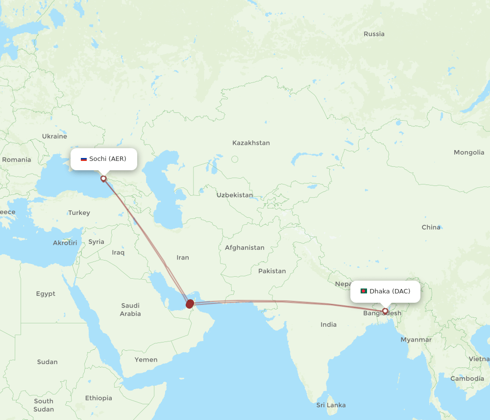 AER to DAC flights and routes map