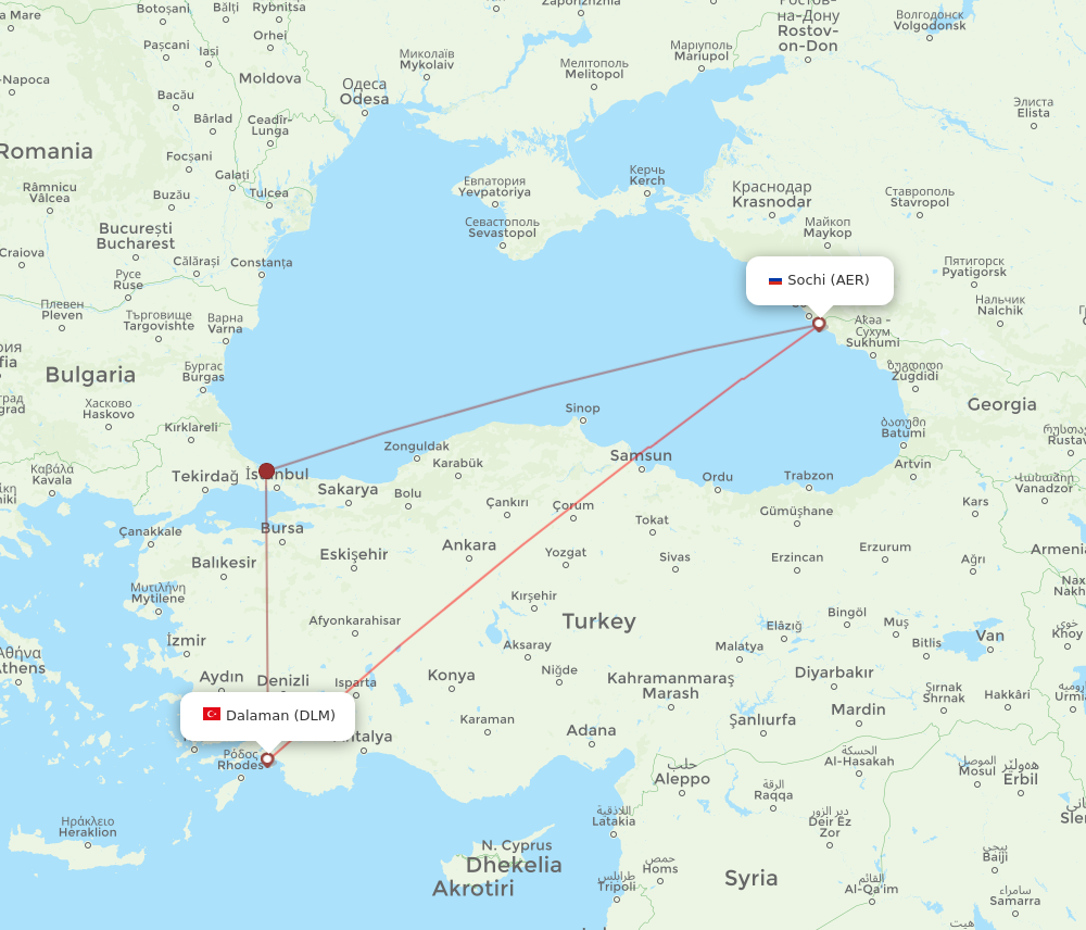AER to DLM flights and routes map