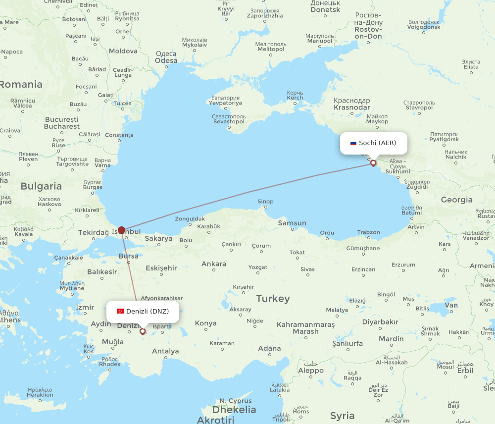 Adler/Sochi - Denizli route map and flight paths