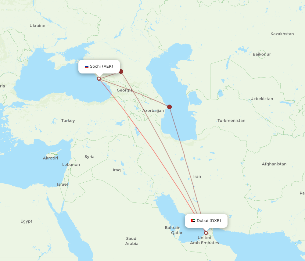 AER to DXB flights and routes map