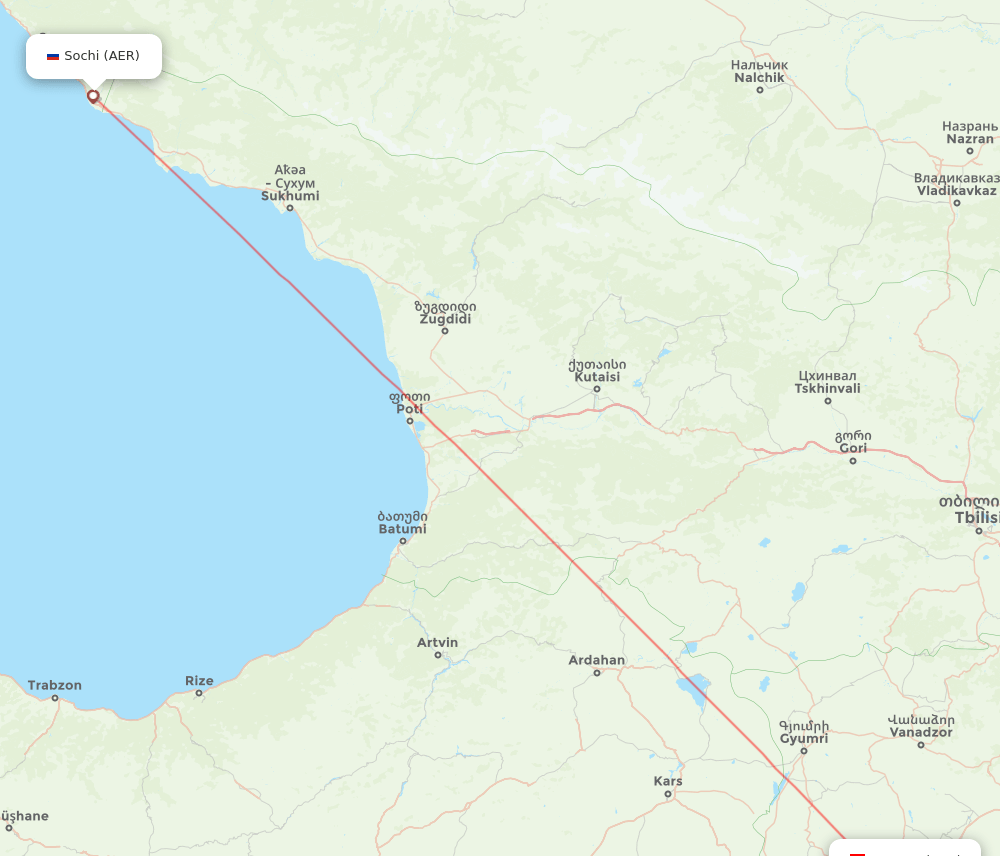 Adler/Sochi - Yerevan route map and flight paths