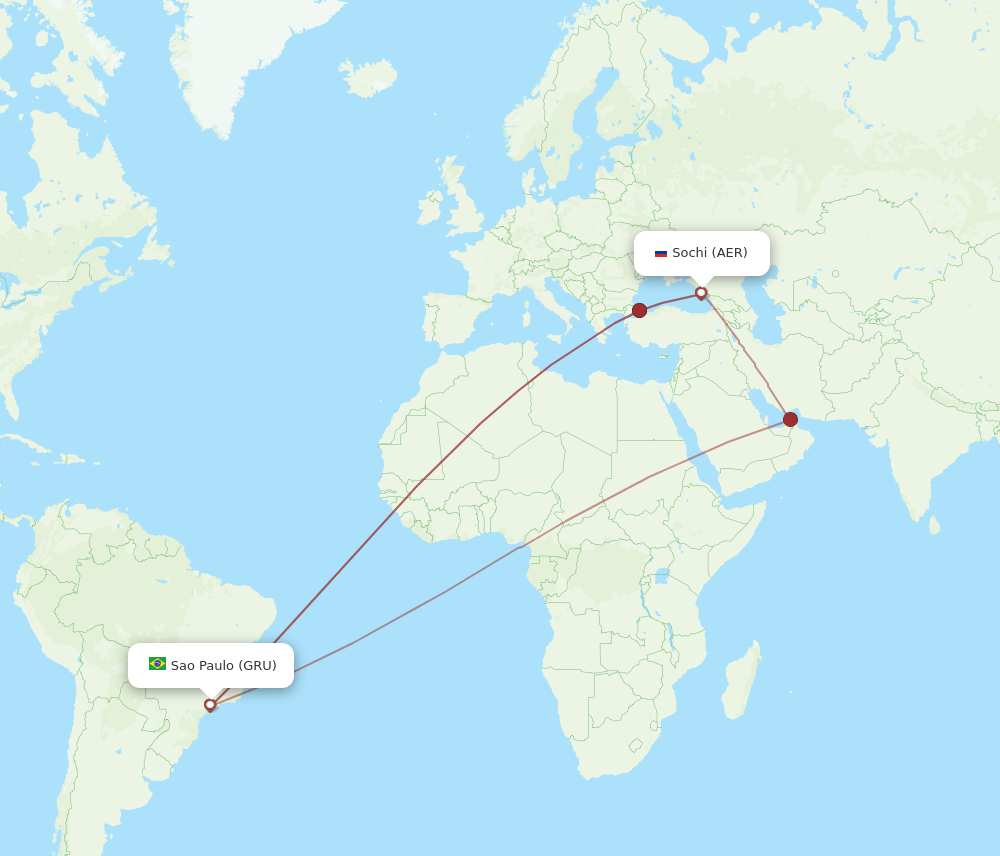 Adler/Sochi - Sao Paulo route map and flight paths