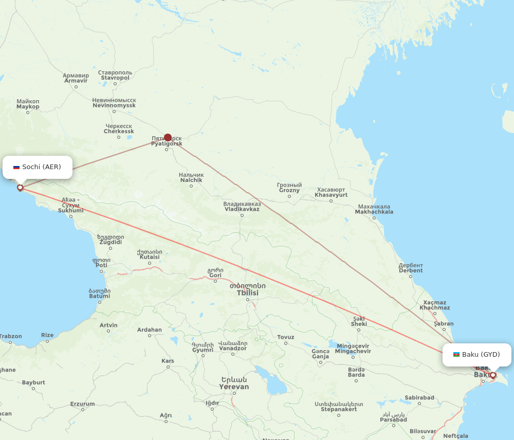 Adler/Sochi - Baku route map and flight paths