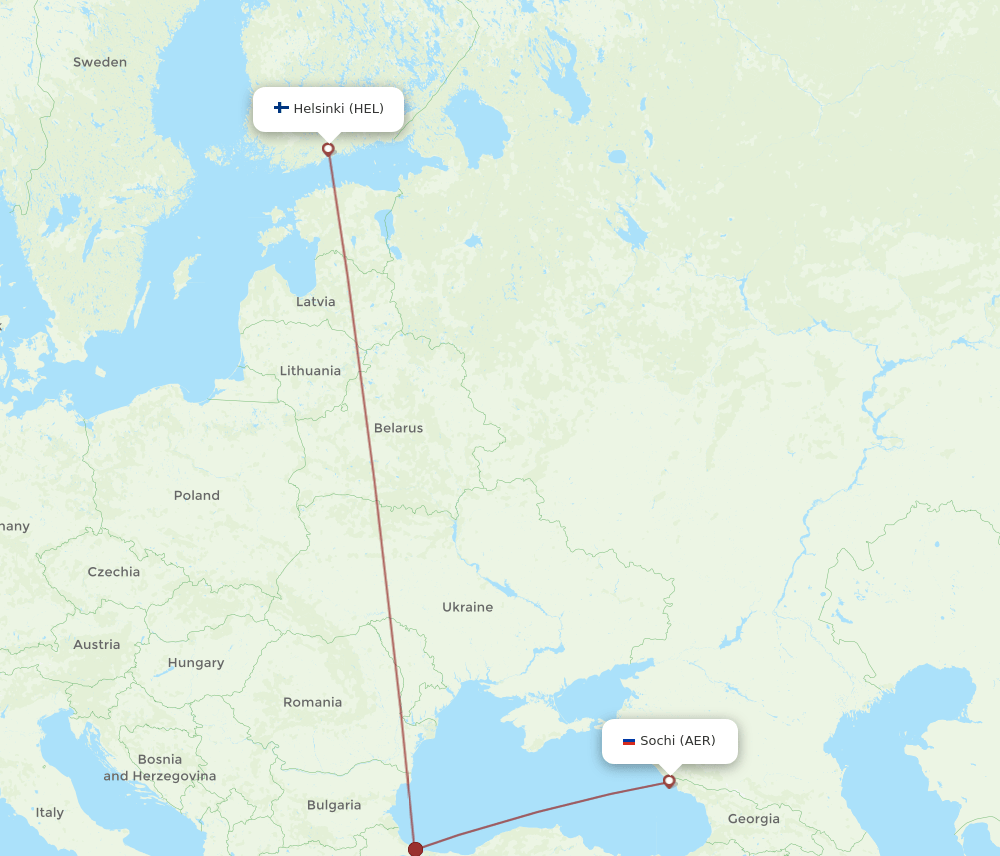 AER to HEL flights and routes map