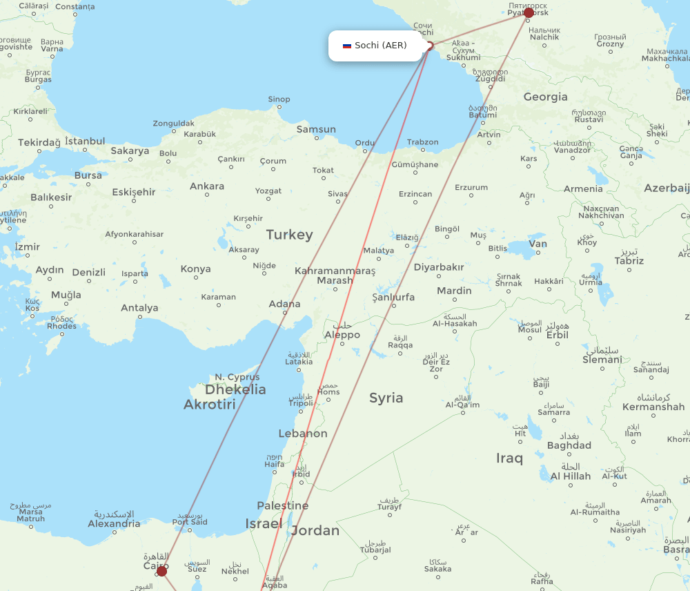 Adler/Sochi - Hurghada route map and flight paths