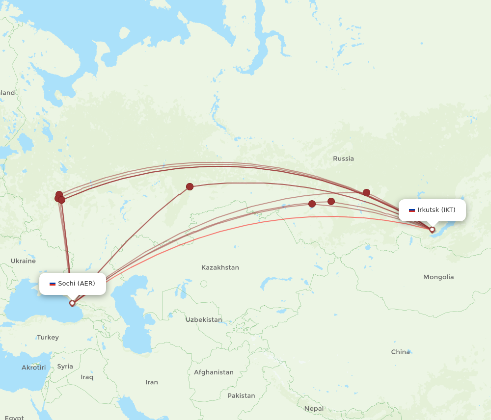 AER to IKT flights and routes map