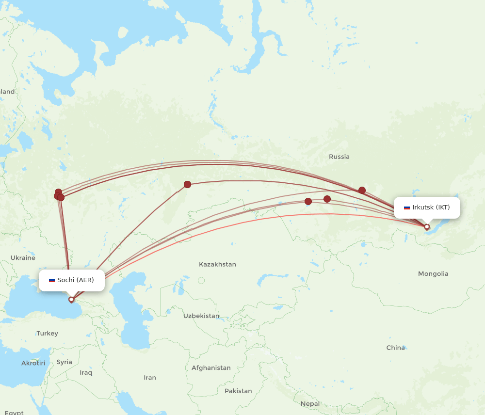 AER to IKT flights and routes map