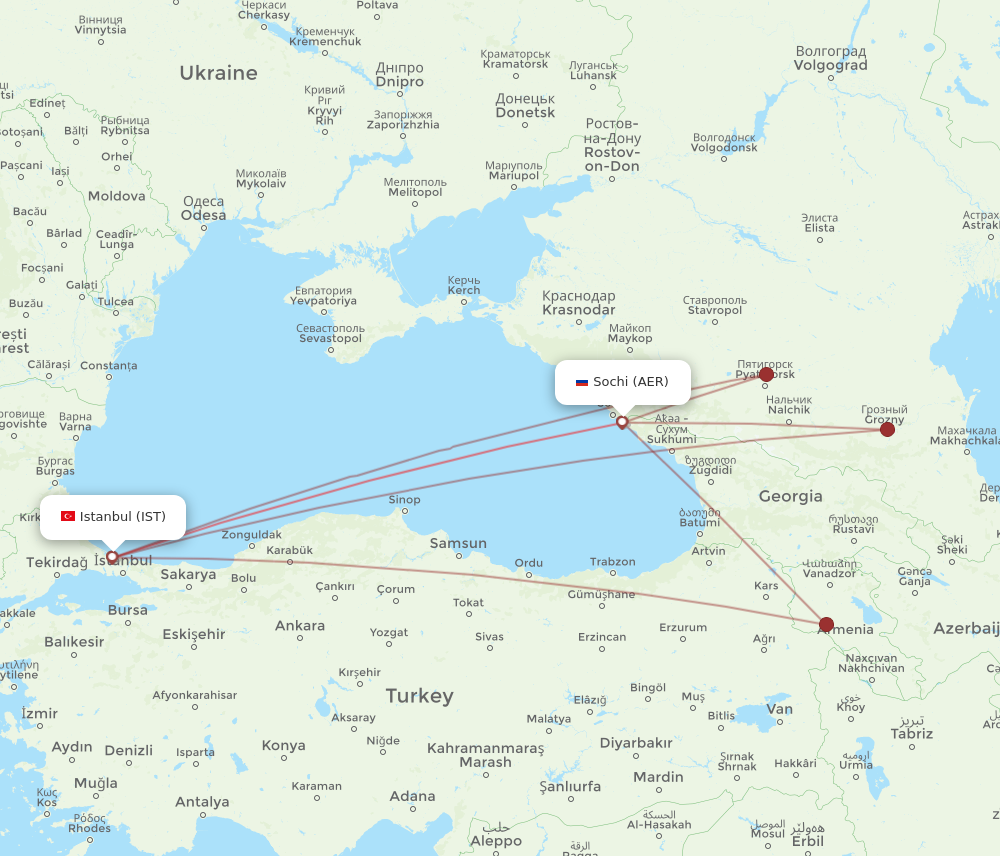 AER to IST flights and routes map