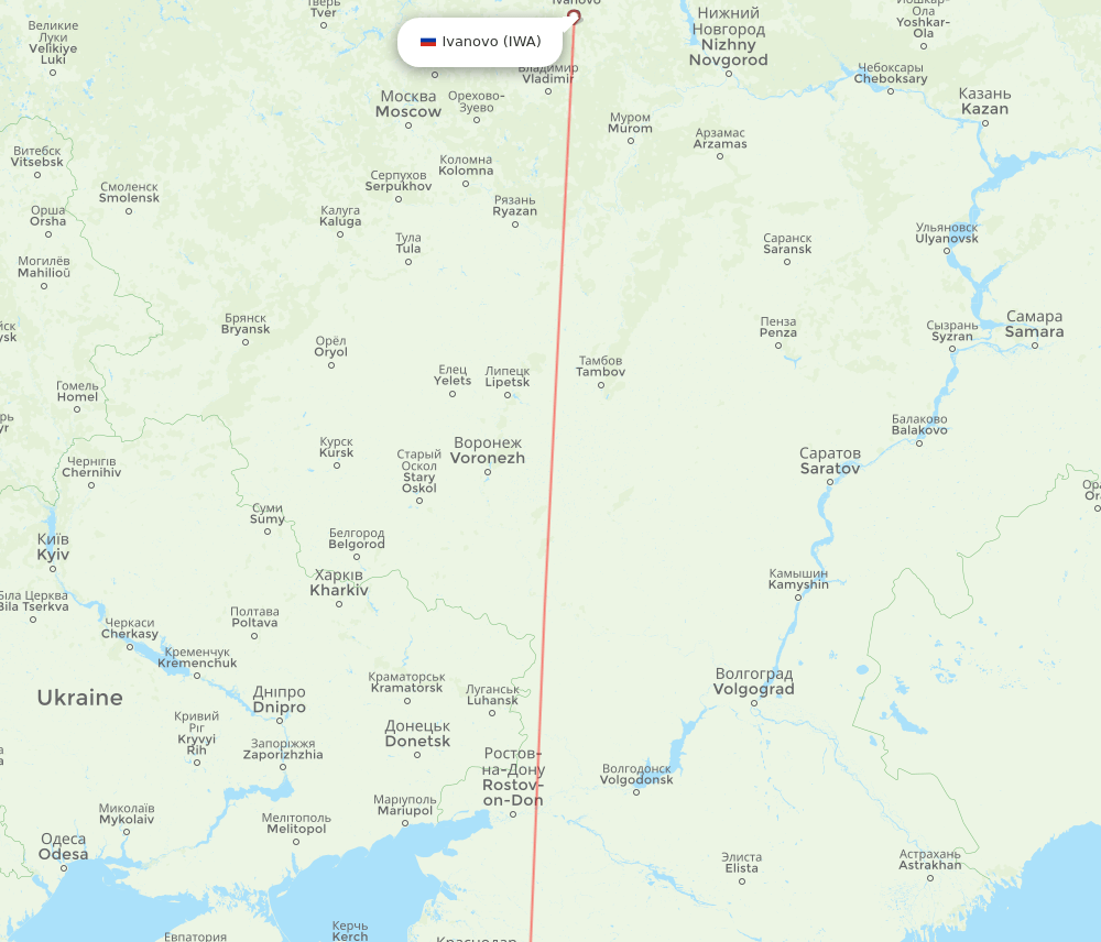 Adler/Sochi - Ivanovo route map and flight paths