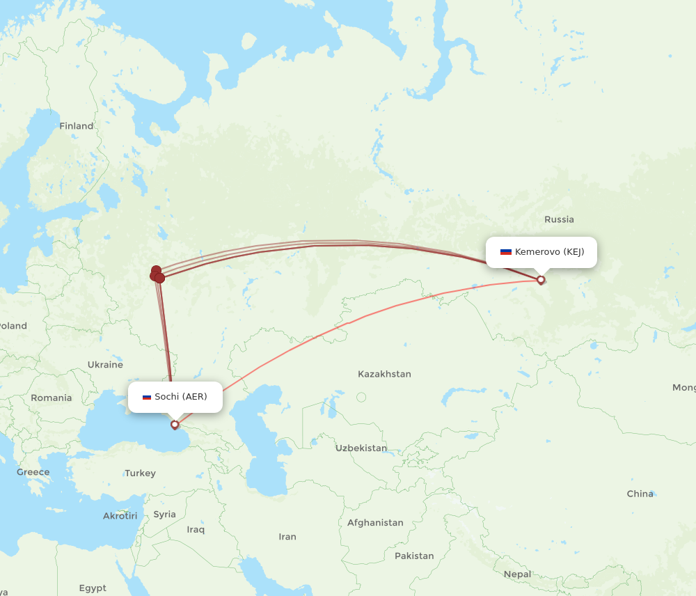AER to KEJ flights and routes map