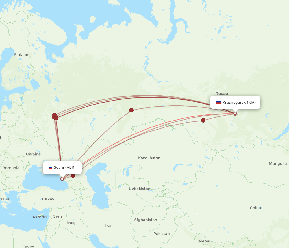 AER to KJA flights and routes map