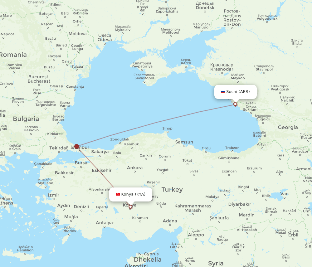 Adler/Sochi - Konya route map and flight paths