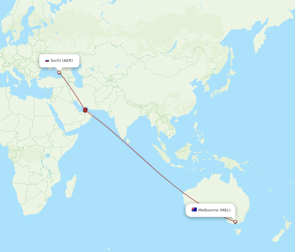 AER to MEL flights and routes map