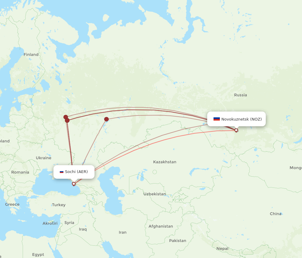 AER to NOZ flights and routes map