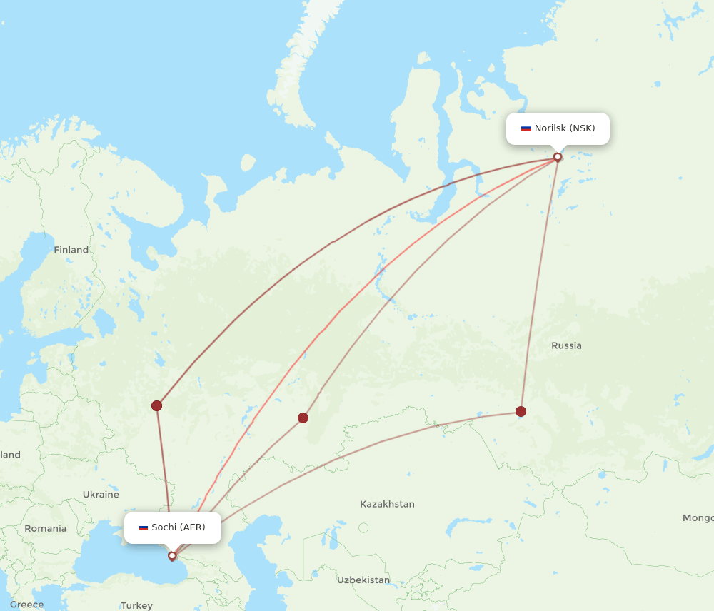 AER-NSK flight routes