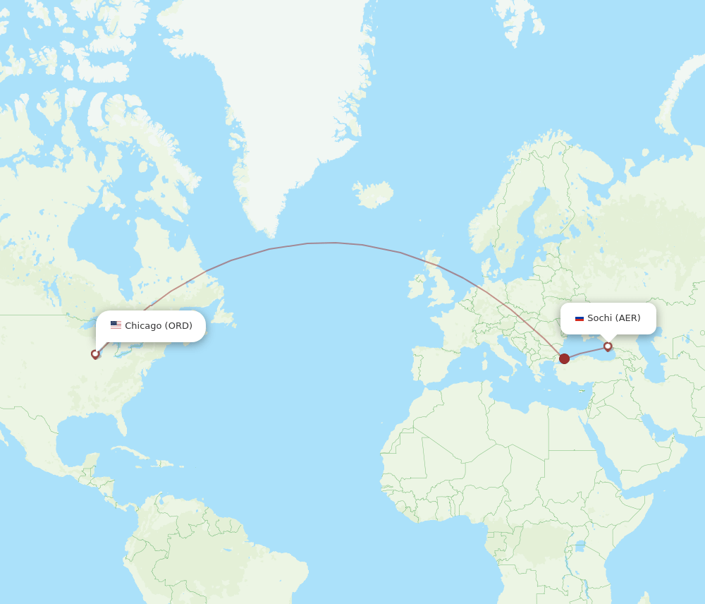 Chicago - Adler/Sochi route map and flight paths