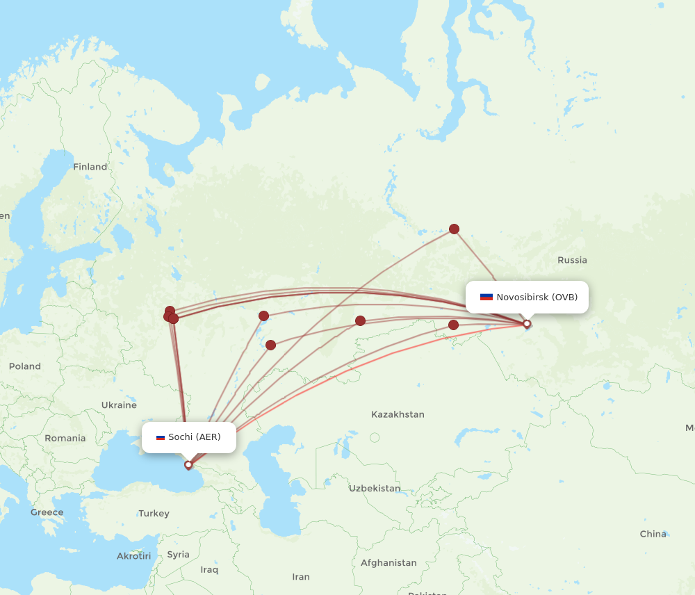 AER to OVB flights and routes map