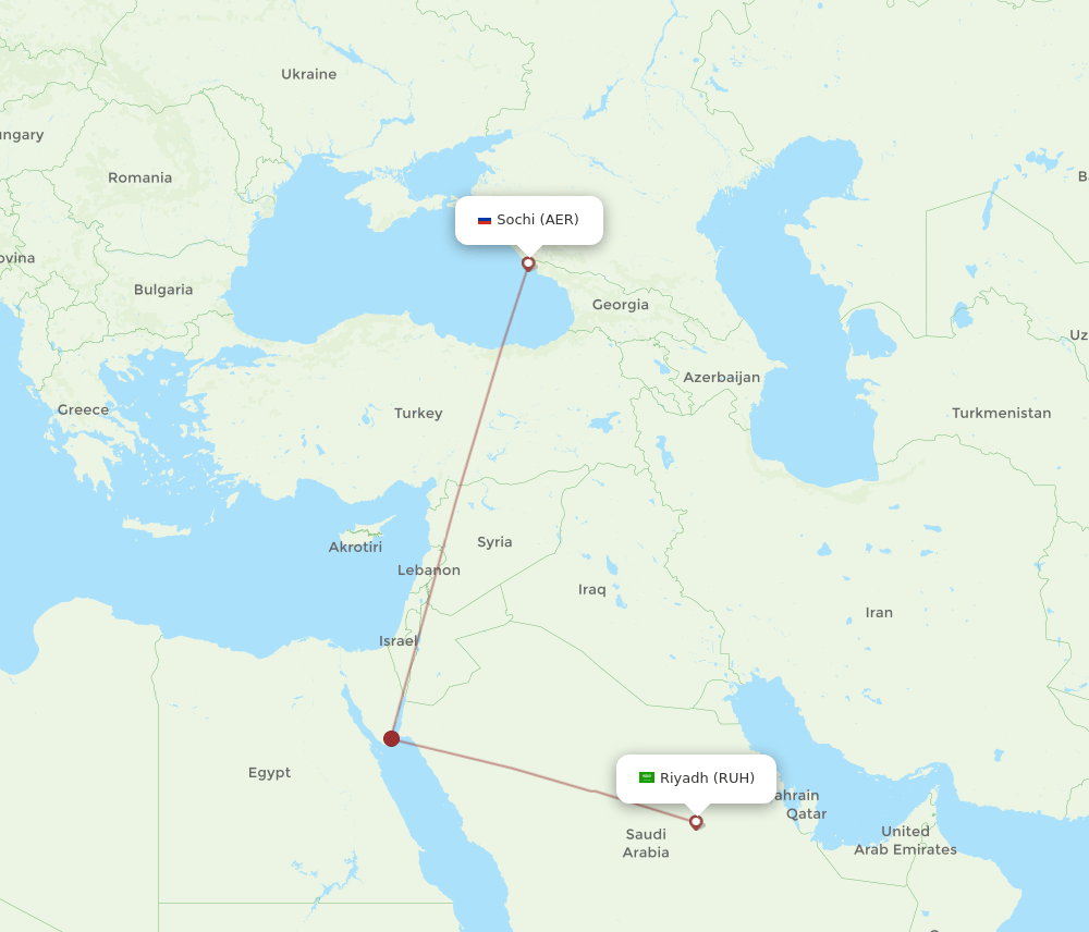 Riyadh - Adler/Sochi route map and flight paths