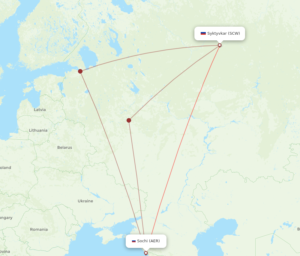 AER to SCW flights and routes map