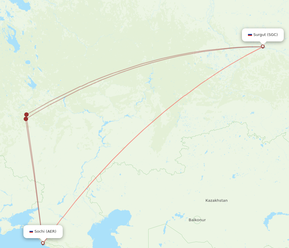 AER-SGC flight routes
